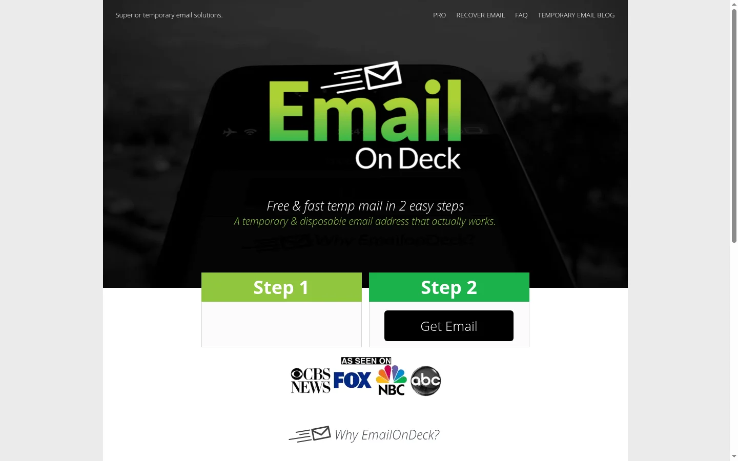 EmailOnDeck 홈 화면 스크린샷